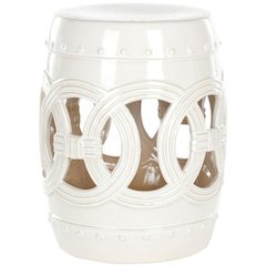 WHITE CERAMIC DOUBLE COIN STOOL