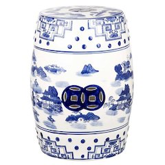 Gateless Mist Chinoiserie Garden Stool, Blue
