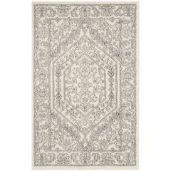 Ivory and Silver Area Rug with Power Loomed Polypropylene Pile for Accent Spaces