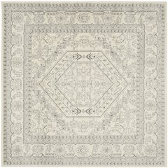 Ivory and Silver 8-Foot Square Area Rug with Polypropylene Pile, Power Loomed