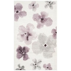 Ivory and Purple Area Rug with Power Loomed Polypropylene Pile, Rectangle Design