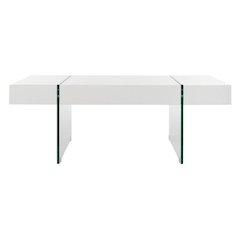 Jacob Rectangular Glass Leg Modern Coffee Table, White/Glass Legs