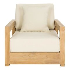Couture Montford Modern Brazilian Teak Wood Solid Armchair, Natural Teak/Beige
