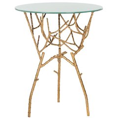 TARA BRANCHED GLASS TOP GOLD ACCENT TABLE, FOX2520A