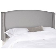 AUSTIN LIGHT GREY WINGED HEADBOARD - SILVER NAIL HEAD