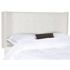 KEEGAN WHITE VELVET TUFTED  WINGED HEADBOARD - SILVER NAIL HEAD, MCR4006H-Q