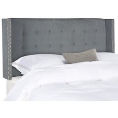KEEGAN GREY VELVET TUFTED WINGED  HEADBOARD - SILVER NAIL HEAD, MCR4007C-F