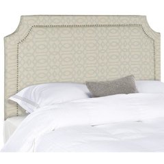 SHAYNE WHEAT & PALE BLUE HEADBOARD - SILVER NAIL HEAD