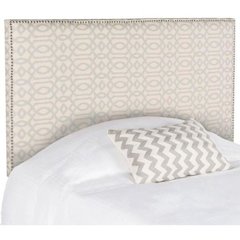 SYDNEY WHEAT & PALE BLUE HEADBOARD -  SILVER NAIL HEAD
