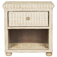 ADIRA NATURAL WHITE WASH WICKER NIGHTSTAND WITH DRAWER AND 8"H STORAGE
