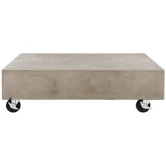 Gargon Indoor/Outdoor Modern Concrete 9.84-Inch H Coffee Table With Casters
