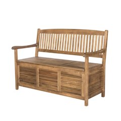 Outdoor Storage Bench With Natural Acacia Wood, Silver Galvanized Steel Accents