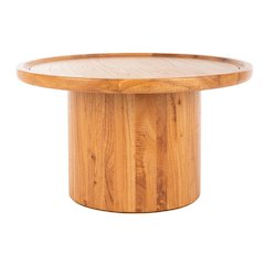 Natural Brown Round Pedestal Coffee Table with Wooden Frame
