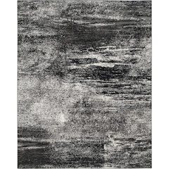 Silver and Black Area Rug with Power Loomed Polypropylene Pile for Living Room