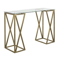 Glass Top Office Desk With Gold Metal Frame And 29.53-Inch Leg Height