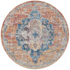 BRISTOL, BLUE / ORANGE, 7' X 7' Round, Area Rug