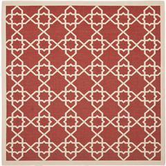 COURTYARD, RED / BEIGE, 7'-10" X 7'-10" Square, Area Rug