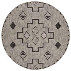 COURTYARD, GREY / BLACK, 6'-7" X 6'-7" Round, Area Rug, CY8533-37612-7R