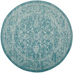 COURTYARD, TURQUOISE, 6'-7" X 6'-7" Round, Area Rug