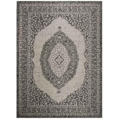 COURTYARD, LIGHT GREY / BLACK, 9' X 12', Area Rug