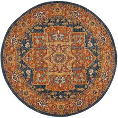 EVOKE, BLUE / ORANGE, 5'-1" X 5'-1" Round, Area Rug