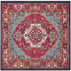 MONACO, RED / TURQUOISE, 6'-7" X 6'-7" Square, Area Rug