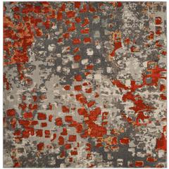 MONACO, GREY / ORANGE, 6'-7" X 6'-7" Square, Area Rug