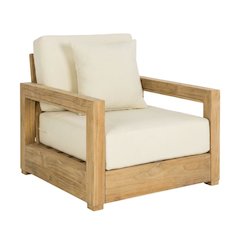 Brazilian Teak Wood Armchair in Finish with Cushioned Seating