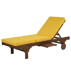 Outdoor Chaise Lounge, Side Table In Natural Eucalyptus Wood, Galvanized Steel