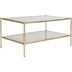 Antique Gold Metal Coffee Table with Shelf and Iron Frame