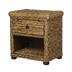 Natural Brown Rattan Nightstand with Drawer and 8-Inch Storage Shelf