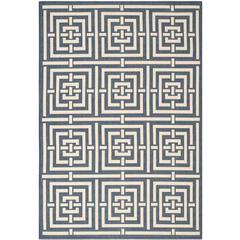 COURTYARD, NAVY / BEIGE, 6'-7" X 9'-6", Area Rug