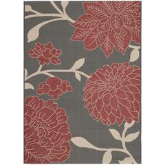 COURTYARD, ANTHRACITE / RED, 8' X 11', Area Rug
