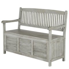 Outdoor Storage Bench In Grey Acacia With Galvanized Steel Frame