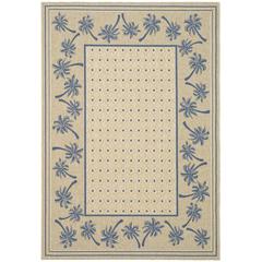 COURTYARD, IVORY / BLUE, 6'-7" X 9'-6", Area Rug