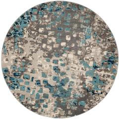 MONACO, GREY / LIGHT BLUE, 9' X 9' Round, Area Rug