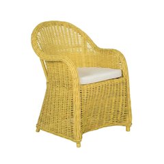 Outdoor White Rattan Wicker Club Chair With Armrests And Cushioned Seat