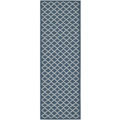 COURTYARD, NAVY / BEIGE, 2'-3" X 18', Area Rug