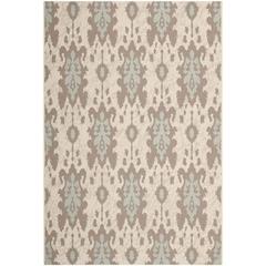 COURTYARD, BEIGE DK BEIGE / AQUA WEFT, 6'-7" X 9'-6", Area Rug