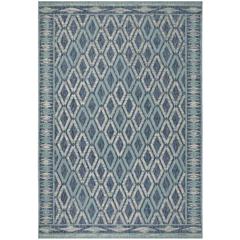 COURTYARD, NAVY / AQUA, 6'-7" X 9'-6", Area Rug
