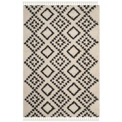 MOROCCAN FRINGE SHAG 200, CREAM/CHARCOAL, 6'-7" Square, Area Rug, MFG245B-7SQ