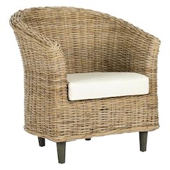 Outdoor Rattan Barrel Chair With Foam Cushioned Seat And Armrest