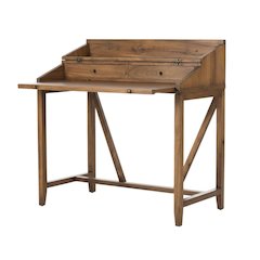 Oak-Colored Writing Desk With Pull-Out Tray And Spacious Storage