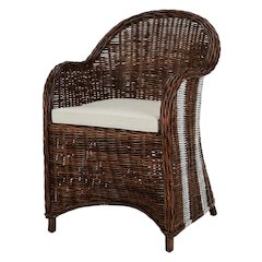 Wicker Club Chair In White With Rattan Frame And Cotton Upholstery