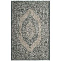 COURTYARD, LIGHT GREY / TEAL, 6'-7" X 6'-7" Round, Area Rug, CY8751-37212-7R