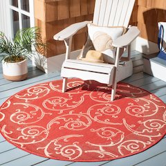 COURTYARD, RED / NATURAL, 5'-3" X 5'-3" Round, Area Rug, CY2665-3707-5R