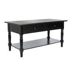 Black Pine Coffee Table with 2 Drawers and Aluminum Alloy Frame