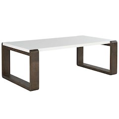 Mid-Century Modern White and Dark Brown Coffee Table with Wood Frame