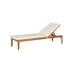 Elegant Outdoor Sun Lounger With Acacia Wood Finish, Brass Accents, And Cushion