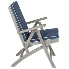 Outdoor Lounge Chair In Grey Acacia, Foam Cushion, Silver Galvanized Steel